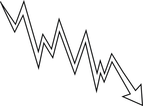 Jagged Downward Arrow Outline Icon for Market Crash, Financial Crisis, Business Loss, and Economic Downturn Concept