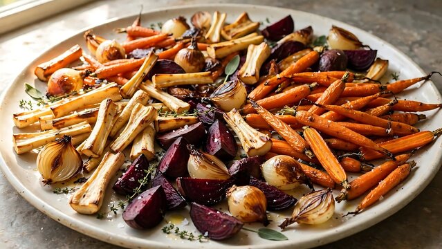 Roasted Root Vegetables With Carrots Beets and Onions