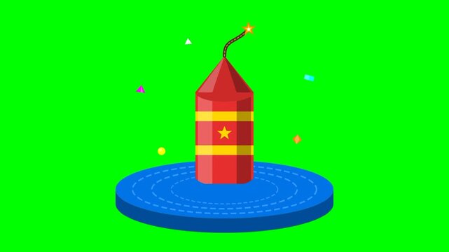 Red Firecracker with Lit Fuse Emerging on Blue Platform Animation