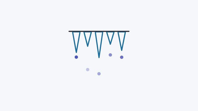 Animated flat icicles row icon in a minimal vector style, blue and azure on a bright light background. Smooth 4K seamless loop with the symbol isolated in the centre of the frame, leaving room for tex