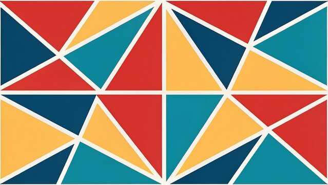 Abstract geometric pattern featuring a composition of colorful triangles in red blue and yellow