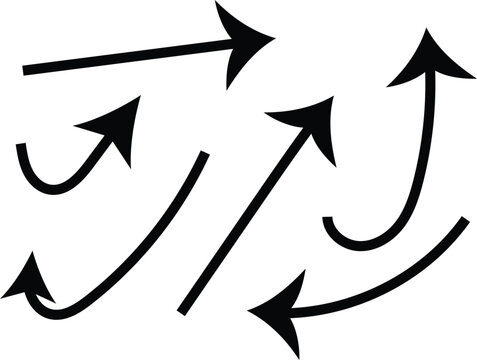 Upward Pointing Arrow Vector Set - Black Hand Drawn Line Clipart