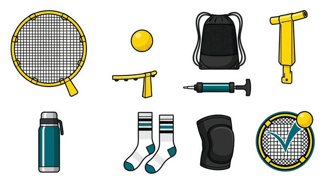 Circular rim net frame and small bouncy ball icons for lawn roundnet spikeball sports