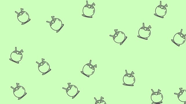 Green coconut drink pattern on a tropical vacation background. Suitable for summerthemed video and beverage promotions.