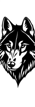 black and white wolf head outline with bold lines, wildlife, graphic design