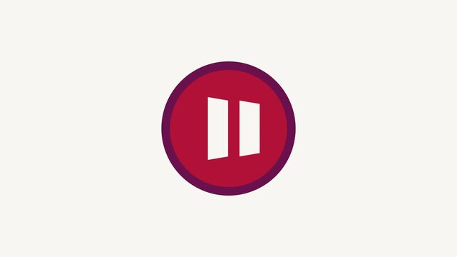 Animated flat play pause icon in a minimal vector style, red and crimson on a bright light background. Smooth 4K seamless loop with the symbol isolated in the centre of the frame, leaving room for tex