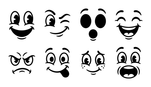 Set of cartoon faces with various expressions, emotions and features for design