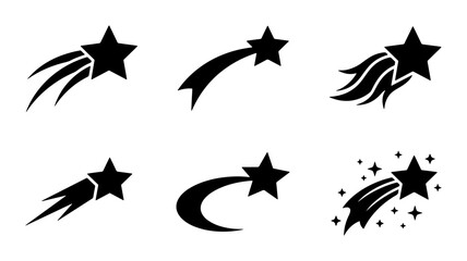 Shooting star silhouettes set with comets and celestial bodies for space themes © Farhana