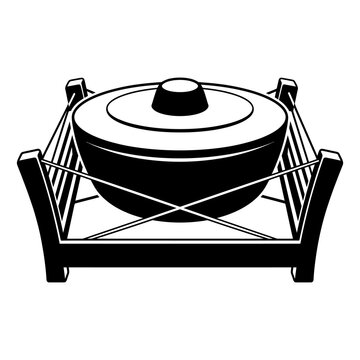Black and white illustration of a traditional kenong on a wooden stand.