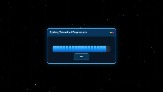 Computer software progress bar window for system telemetry process interface