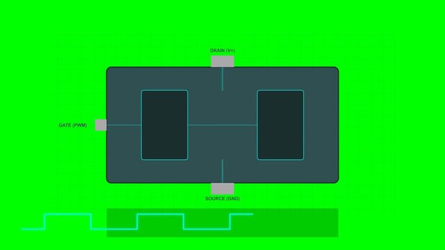Silicon Carbide SiC Cascode Power Switch Module Line Art with Electric Aqua Switching Pulses