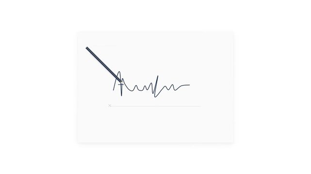 Animated Pen Drawing a Digital Signature on White Background
