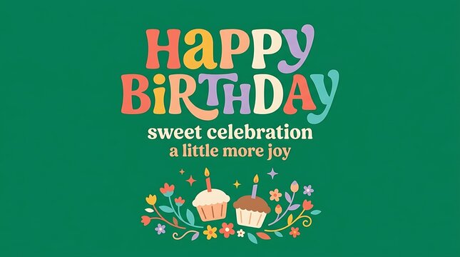 Happy Birthday greeting card design with colorful typography and