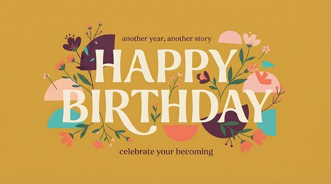 Happy Birthday greeting card design with floral elements and