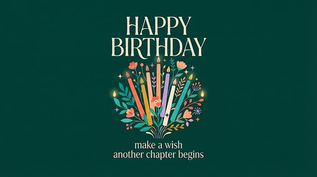 Happy Birthday greeting card design with floral candle illustration