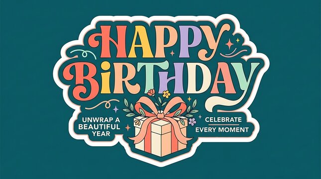 Happy Birthday greeting card design with colorful retro typography