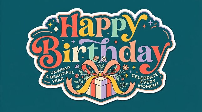 Happy Birthday retro typography illustration with a gift box and