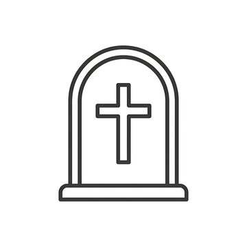 Tombstone vector icon with cross, Halloween graveyard element