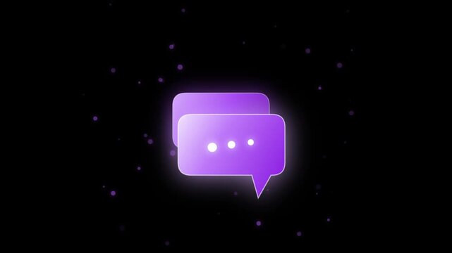Floating glowing purple speech bubble communication icon messaging symbol chat