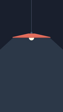 Hanging lamp with red shade and light beam minimalist flat illustration style modern interior design background for mobile wallpaper and posters