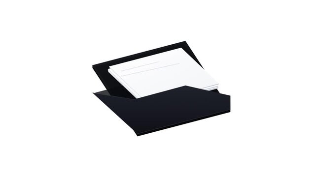 Minimalist black folder branding mockup featuring blank white cards for professional corporate identity isolated on white