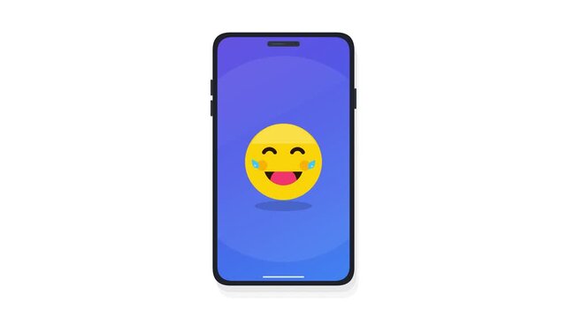 Smartphone screen displaying a laughing emoji face with tears of joy