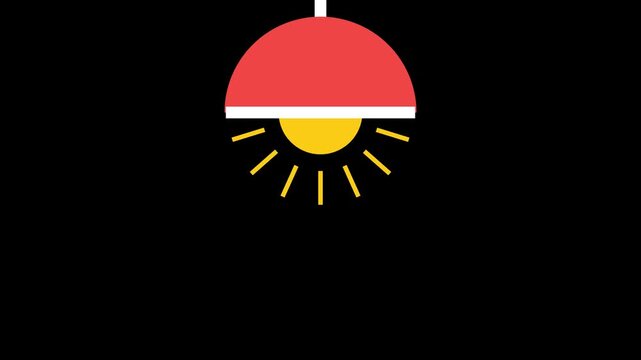 Red hanging lamp with yellow light rays on Transparent Background