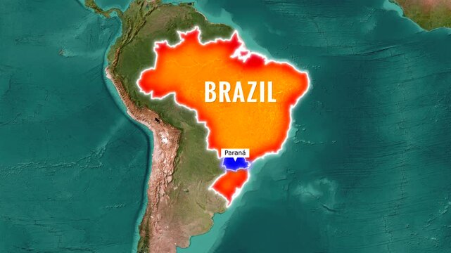 Brazil map animation highlighting Parana state with  motion footage