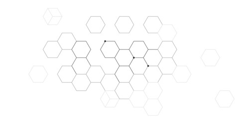 Fototapeta premium Dynamic black and white honeycomb hexagon background with outlined hexagon cells.