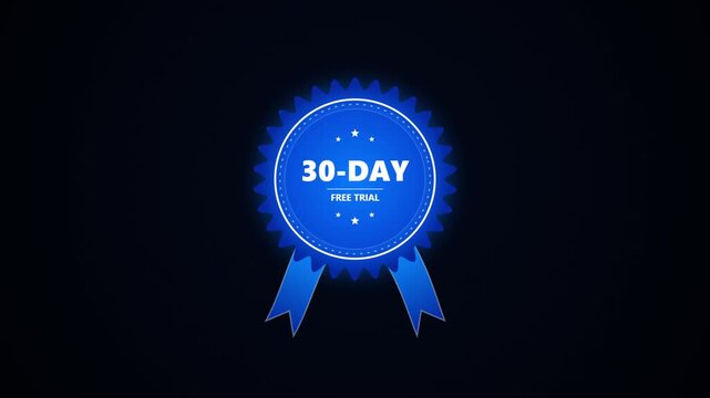 Blue badge label icon for thirty day free trial offer promotion business
