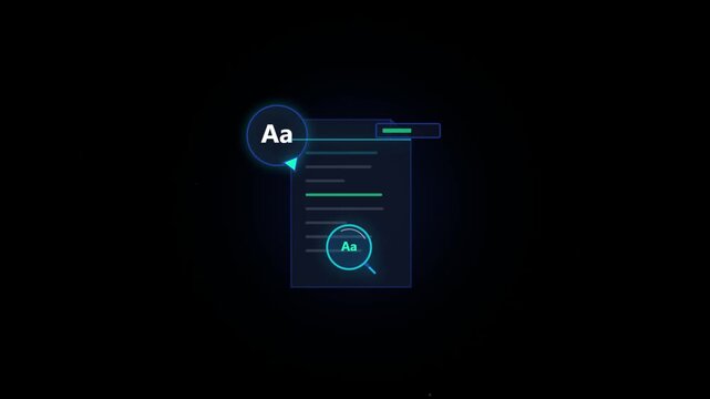 Text editor document analysis interface with magnifying glass search writing