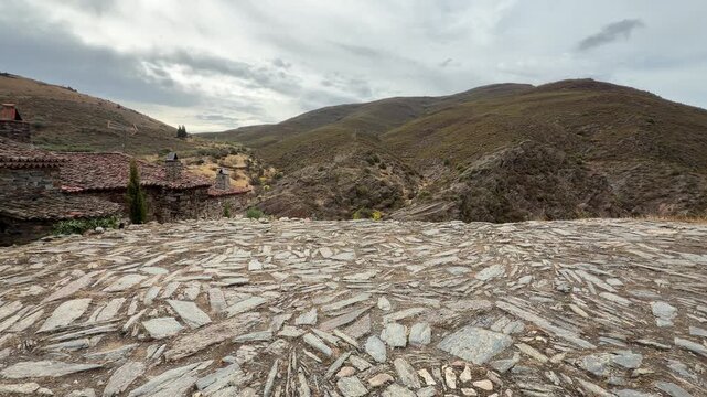 Patones stone cobbled street in the historic town of patones