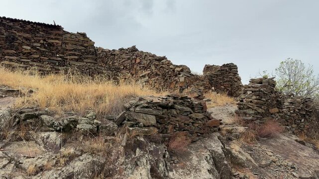 Patones ancient slate stone ruins in the mountains of patones, spain