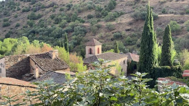 Patones revealing shot of the historic town of patones de arriba in spain