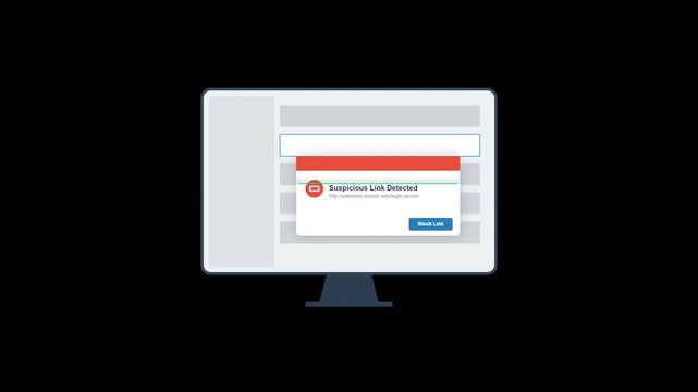 Computer monitor displaying a security alert popup window animation on black background.
