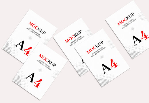 Scattered A4 Paper Mockup on Light Background