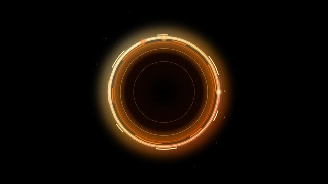 Gargantua black hole event horizon circular light ring orange glow dark space background suitable for science fiction book covers or posters.