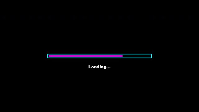 Loading Animation Bar Rectangle Shape With Loading Text Blue Purple Color Transparent Background. Perfect For UI or Overlay Video Element.