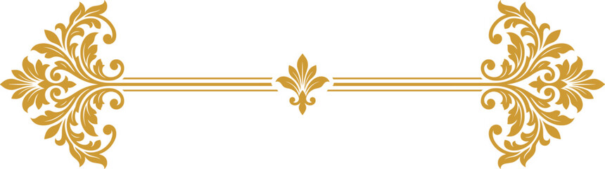 Gold ornamental divider with fleur de lis vintage border decorative line elegant flourish luxury separator classic design vector illustration motif regal © MST