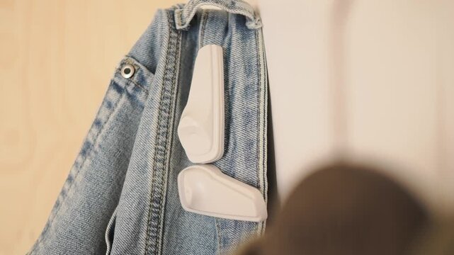 security alarm tag on a pant at clothing shopping mall 