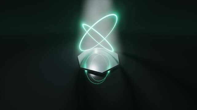 Abstract particle animation with two glowing green circles orbiting
