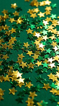 Green and Gold Star Confetti Macro Texture for Holiday Celebration Banner Saint Patrick's Day Theme