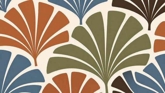 Art deco geometric pattern featuring radiating fan shapes in a mix of warm and cool color tones ideal for background designs