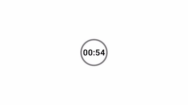 Circular Countdown Timer Animation from 60 to 0 Seconds, One Minute Digital Timer Isolated on Transparent Background,One Minute Circular Countdown Timer Animation from 60 to 0 Seconds.