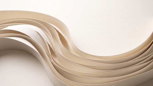 Photographed folded ivory paper ribbons creating elegant flowing curved parallel lines