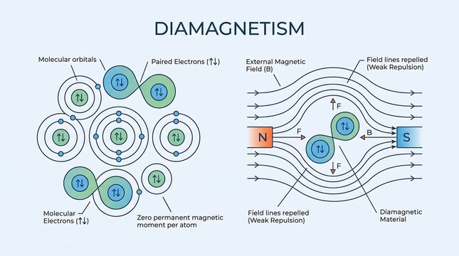 Diamagnetism illustrated with molecular orbitals and interaction with an external magnetic field