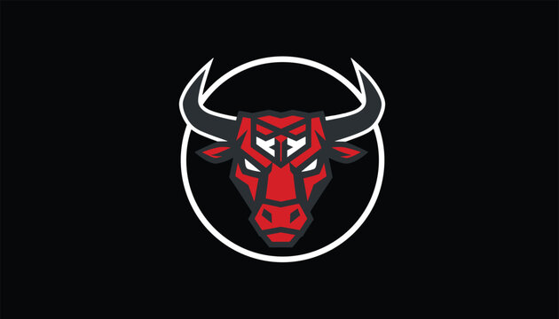 Powerful esports gaming logo mascot featuring a stylized red and grey bull head with sharp horns inside a white circle.
