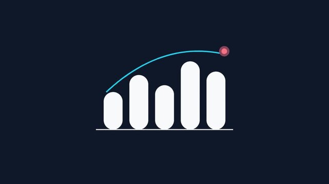 Animated bar chart growing with rising trend line, flat vector business growth concept, seamless loop