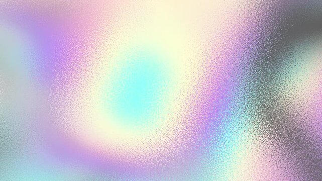 Colorful iridescent, holographic rainbow foil texture, gradient grain loop background. Noise textured surface.