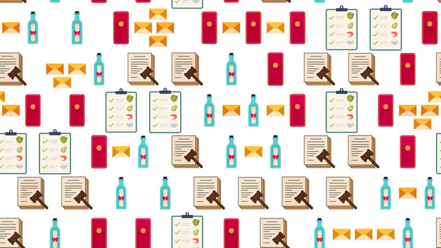 Seamless pattern of legal and food icons